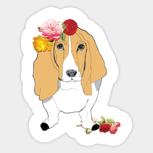 Basset Hound Dogs Love Roses Sticker